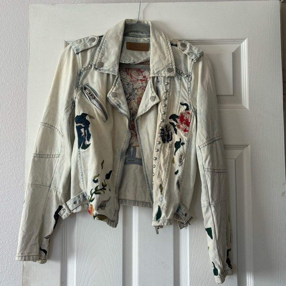 Blank NYC White Embroidered Leather Jacket